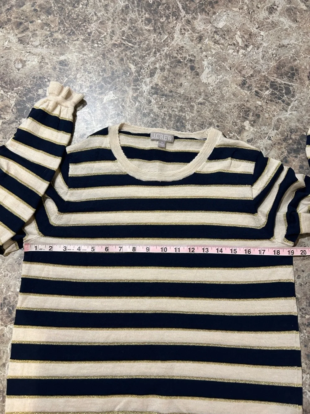 J. Crew Merino Wool Ruffle Sleeve Sweater Metallic Stripe XL